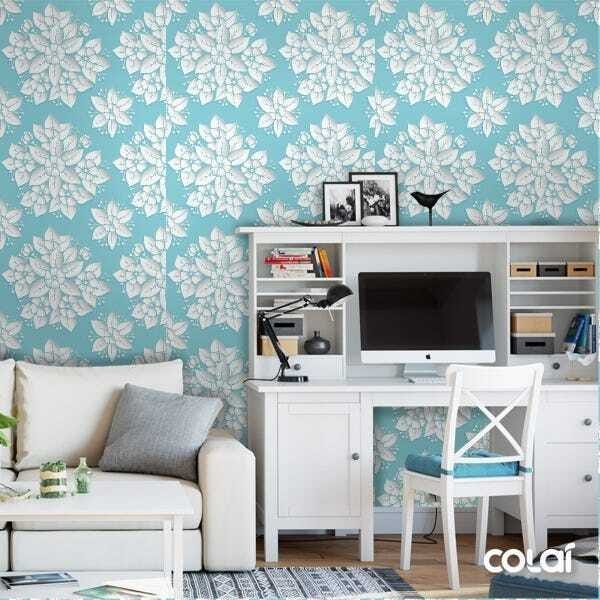 Papel De Parede Adesivo Lavável Flores 3D Em Azul 15m - 2