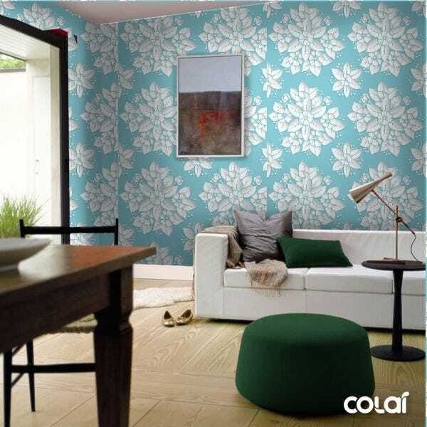 Papel De Parede Adesivo Lavável Flores 3D Em Azul 15m - 4