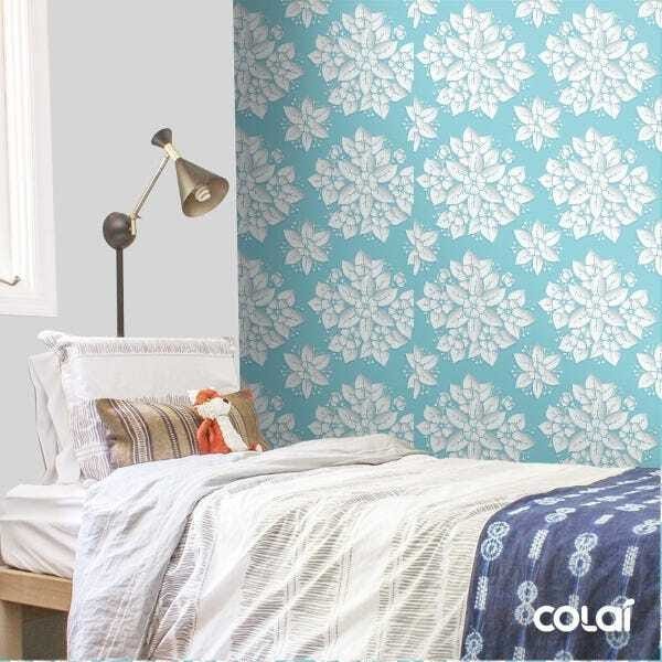 Papel De Parede Adesivo Lavável Flores 3D Em Azul 15m - 3