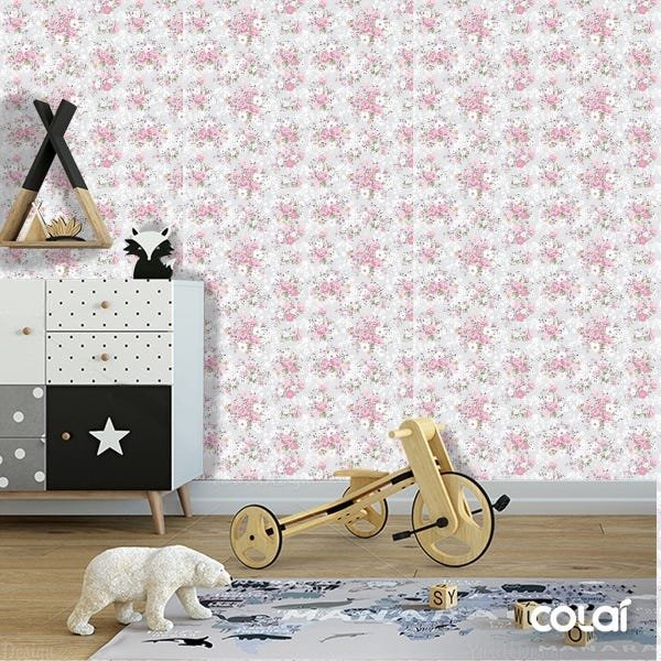 Papel De Parede Adesivo Lavável Floral Rosa 15m - 6