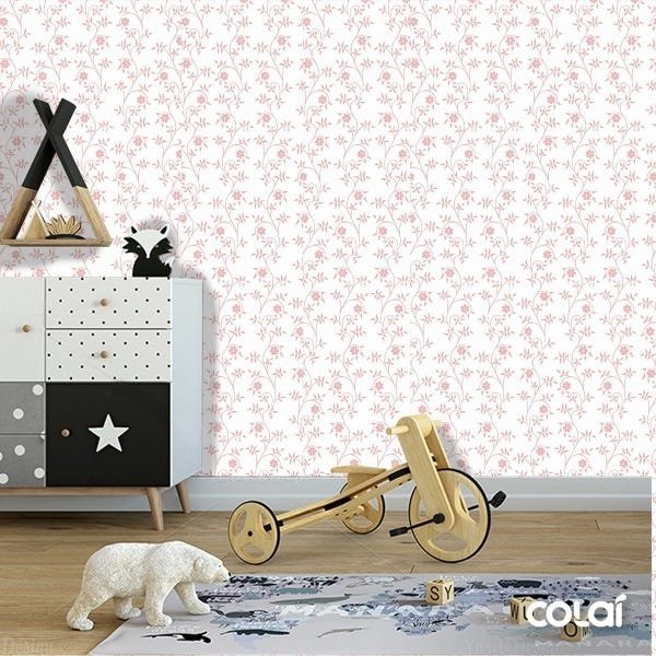 Papel De Parede Adesivo Lavável Jardim Ilustrado Rosa 15m - 6