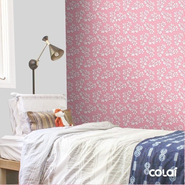 Papel De Parede Lavável Flores Brancas Em Fundo Rosa 6m - 3