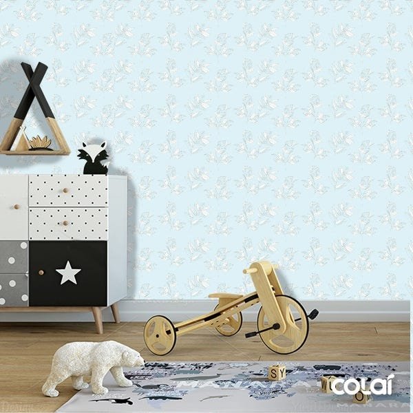 Papel De Parede Adesivo Lavável Flores Azuis 6m - 6