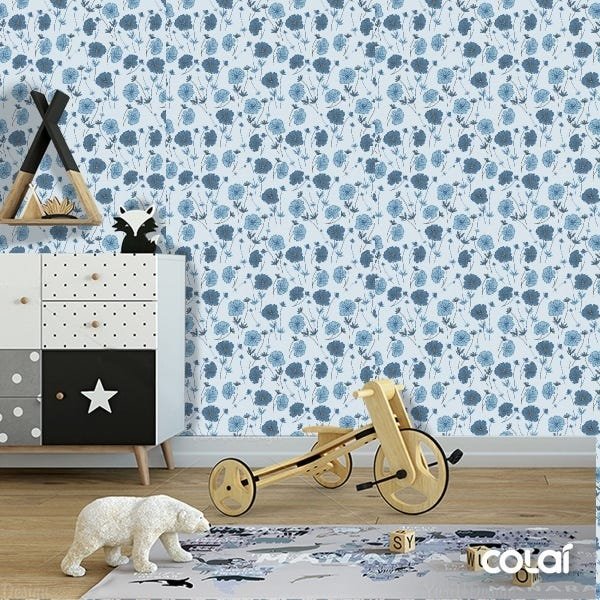 Papel De Parede Adesivo Lavável Margaridas Azuis 3m - 6