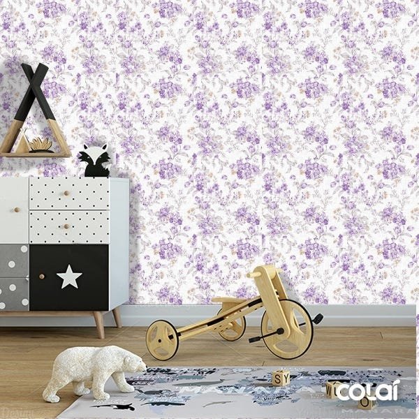 Papel De Parede Adesivo Lavável Lisiantos Roxas 3m - 6