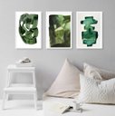 Ver imagem 2 de Kit 3 Quadros Decorativos Sala Abstratos Verde Escuro 33x24cm - com Vidro:madeira Preta