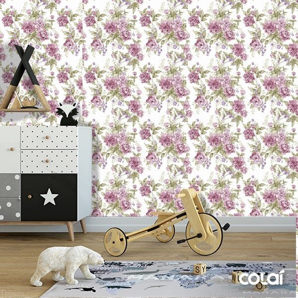 Papel De Parede Adesivo Lavável Flores Púrpuras 3m - 6