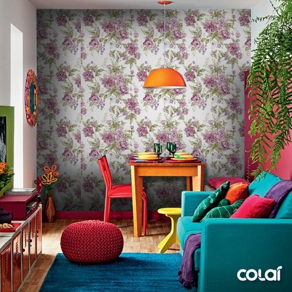 Papel De Parede Adesivo Lavável Flores Púrpuras 3m - 5
