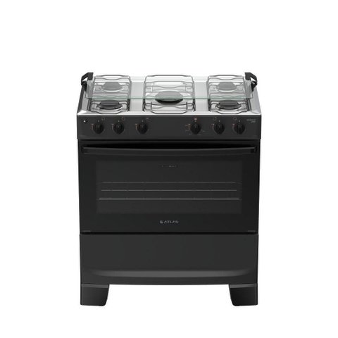 Fogão 5 Bocas Atlas Mônaco Plus Automático Mesa Inox Preto Bivolt