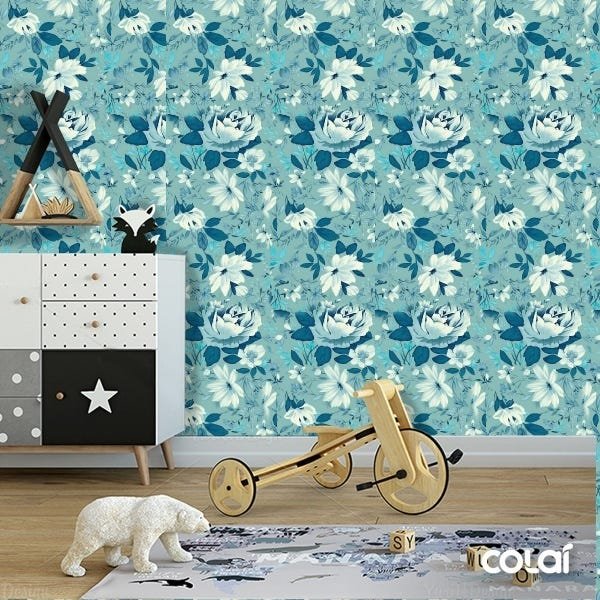 Papel De Parede Adesivo Lavável Gardênia Verde 3m - 6