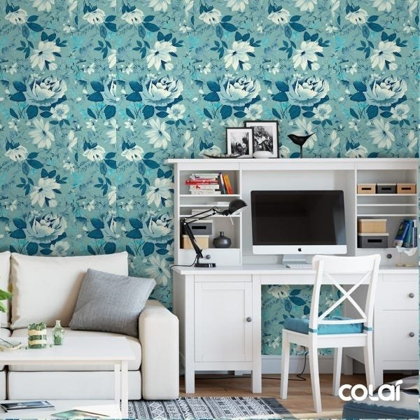 Papel De Parede Adesivo Lavável Gardênia Verde 3m - 2