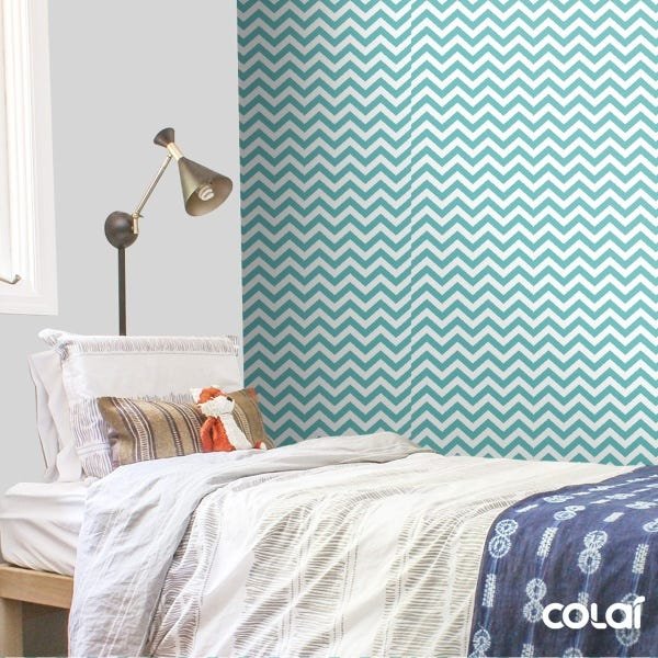 Papel De Parede Adesivo Lavável Chevron Verde-Água 15m - 3