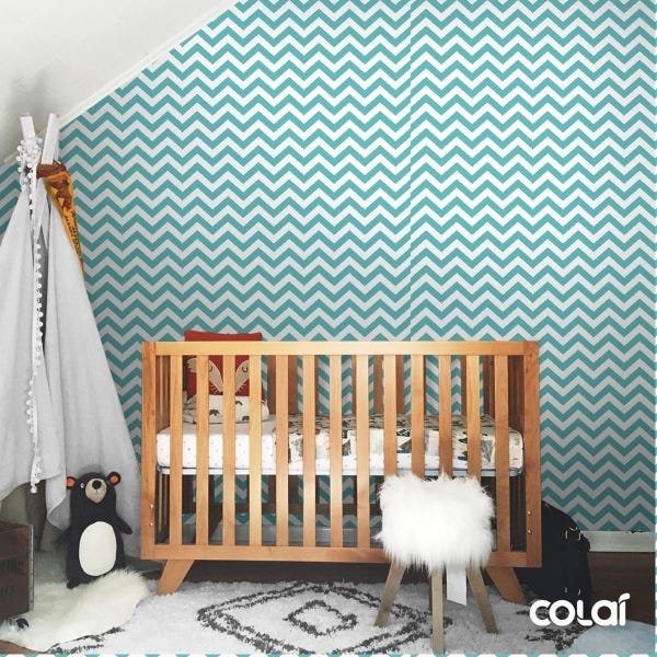 Papel De Parede Adesivo Lavável Chevron Verde-Água 15m - 5