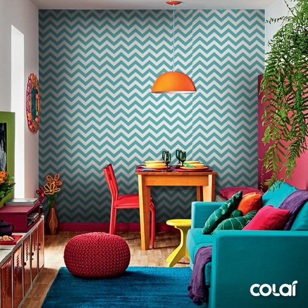 Papel De Parede Adesivo Lavável Chevron Verde-Água 15m - 6