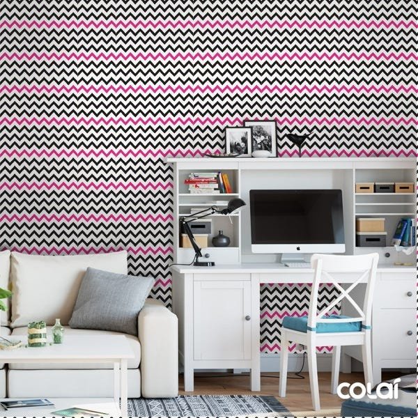 Papel De Parede Lavável Chevron Pretas E Rosas 15m - 4