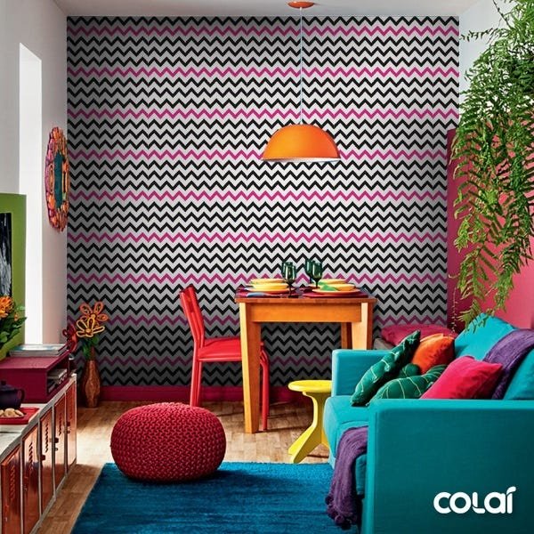 Papel De Parede Lavável Chevron Pretas E Rosas 15m - 6