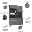 Ver imagem 3 de Armário de Cozinha Compacta 120cm 4 Portas Livia Cinza - AJL Móveis