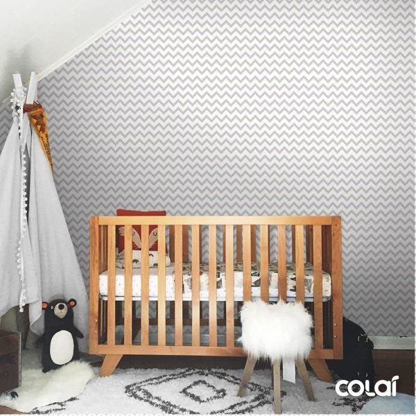 Papel De Parede Lavável Chevron Cinza Claro 12m - 5