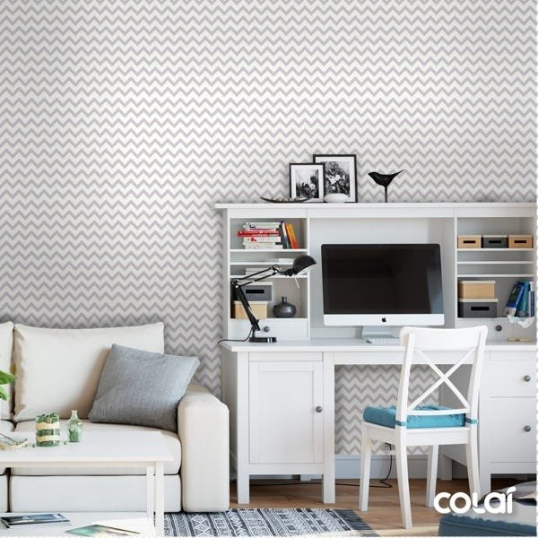 Papel De Parede Lavável Chevron Cinza Claro 12m - 4