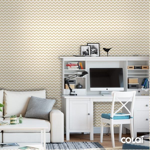 Papel De Parede Adesivo Lavável Chevron Mostarda 12m - 4