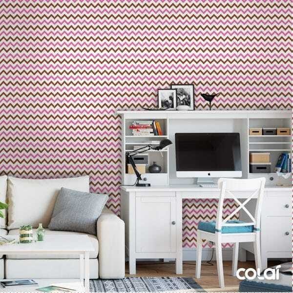 Papel De Parede Lavável Chevron Marrons E Rosas 9m - 4