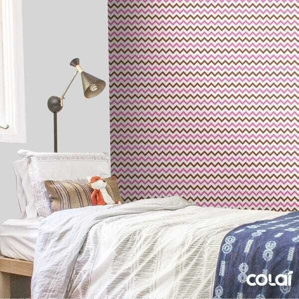 Papel De Parede Lavável Chevron Marrons E Rosas 9m - 3