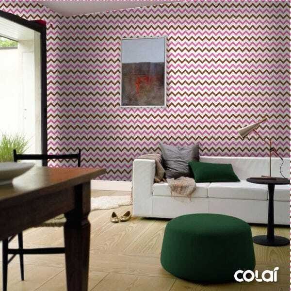 Papel De Parede Lavável Chevron Marrons E Rosas 9m - 2