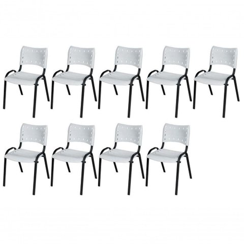 Cadeira Iso Base Preto Escola, Escritório Branco Kit 9 Un