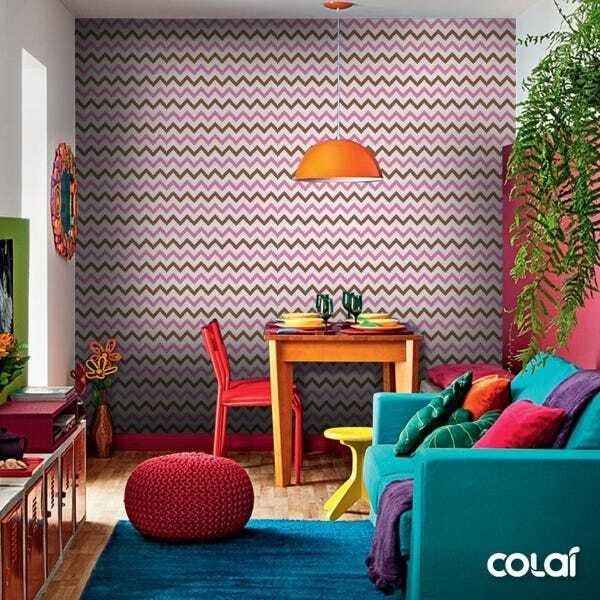 Papel De Parede Lavável Chevron Rosas E Marrons 6m - 6