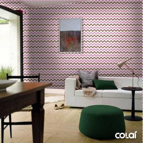 Papel De Parede Lavável Chevron Rosas E Marrons 6m - 2