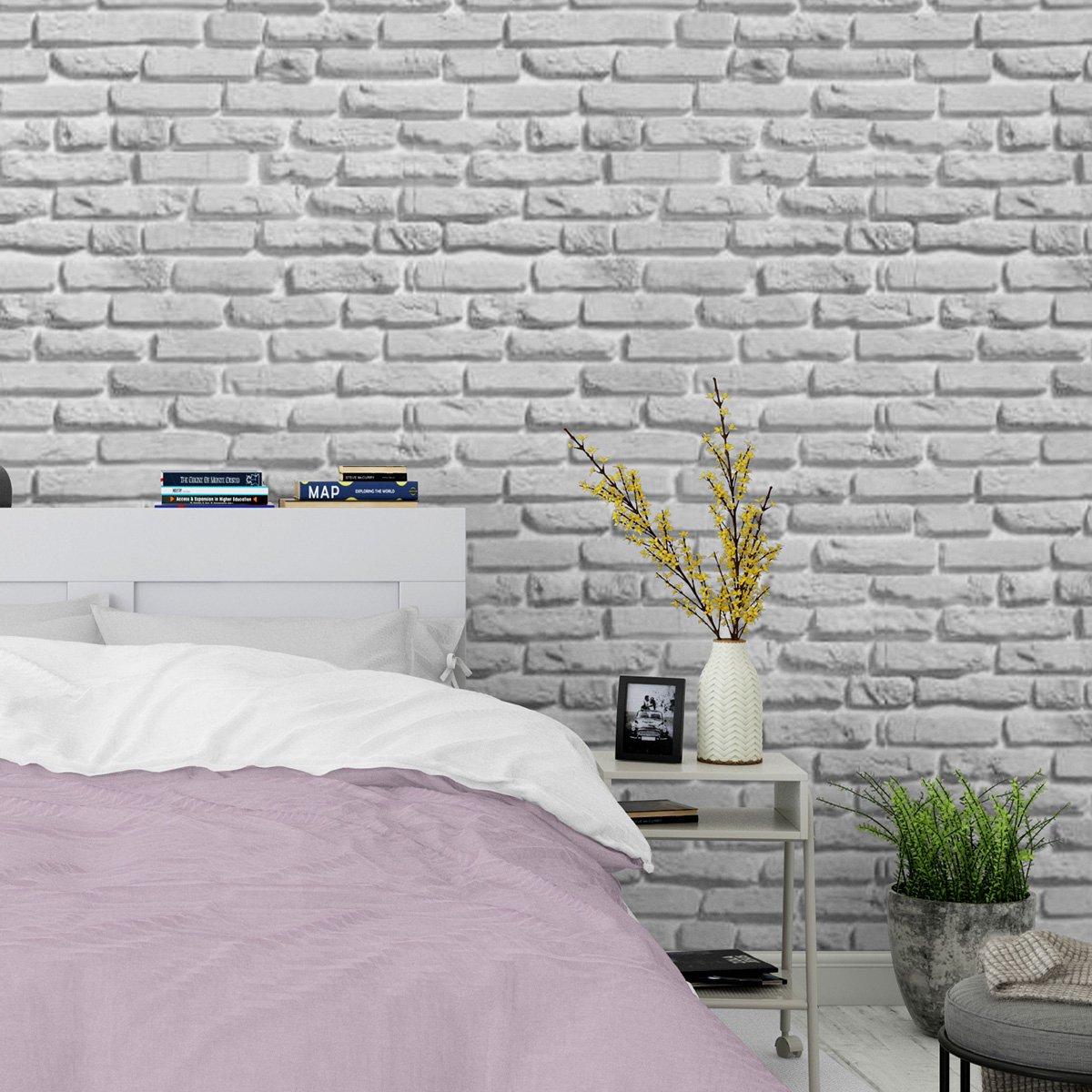 Papel de Parede Adesivo Lavável Tijolo Cinza Escuro Sala Quarto 3m - 3