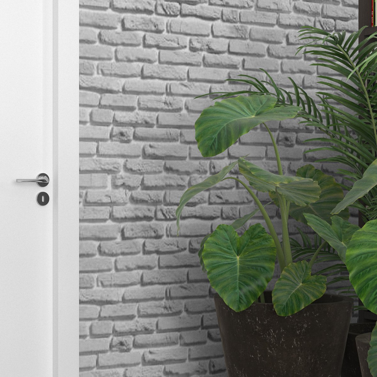 Papel de Parede Adesivo Lavável Tijolo Cinza Escuro Sala Quarto 3m - 6