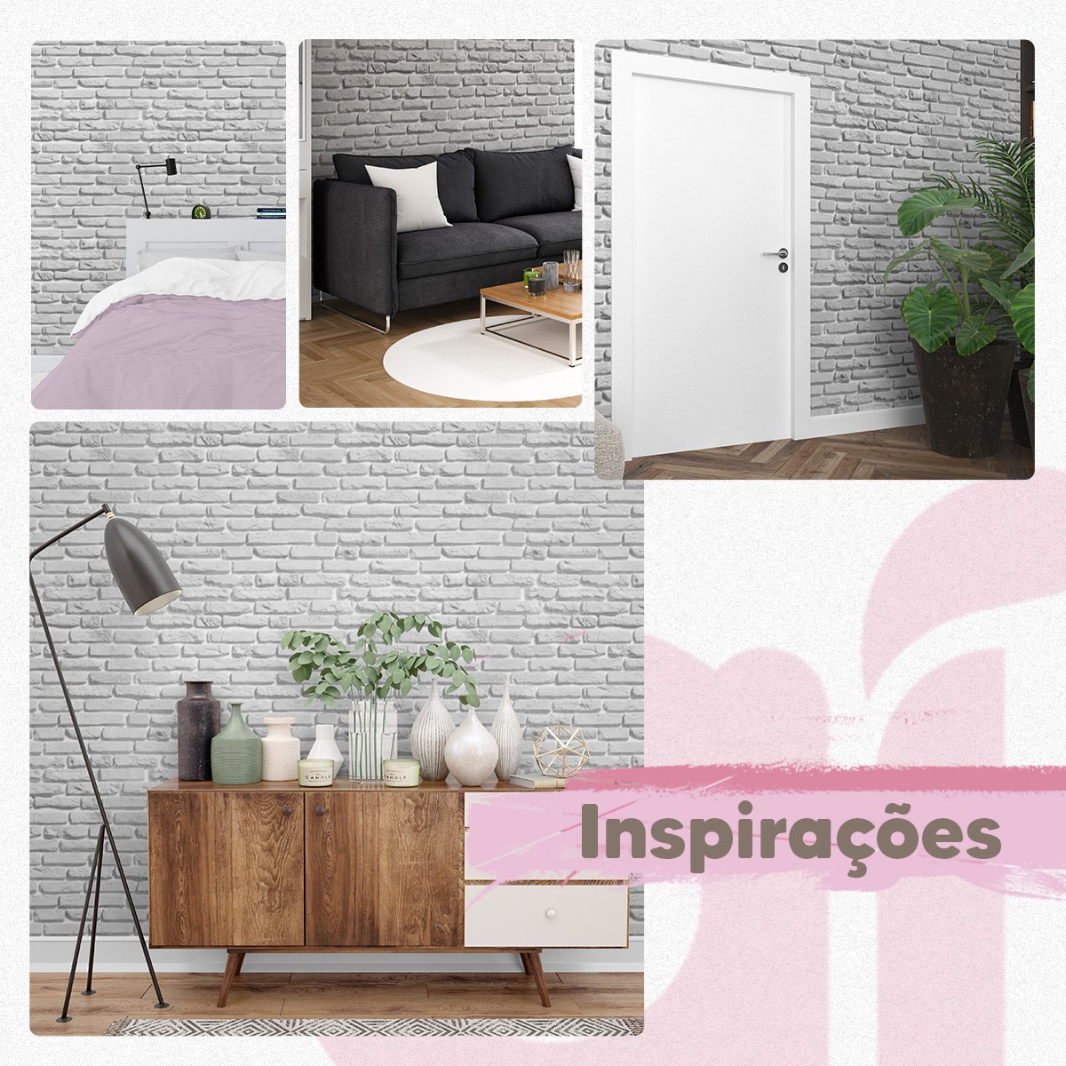 Papel de Parede Adesivo Lavável Tijolo Cinza Escuro Sala Quarto 3m - 5