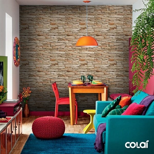 Papel de Parede Lavável Pedra 3D Filete Rosê Desigual - 4
