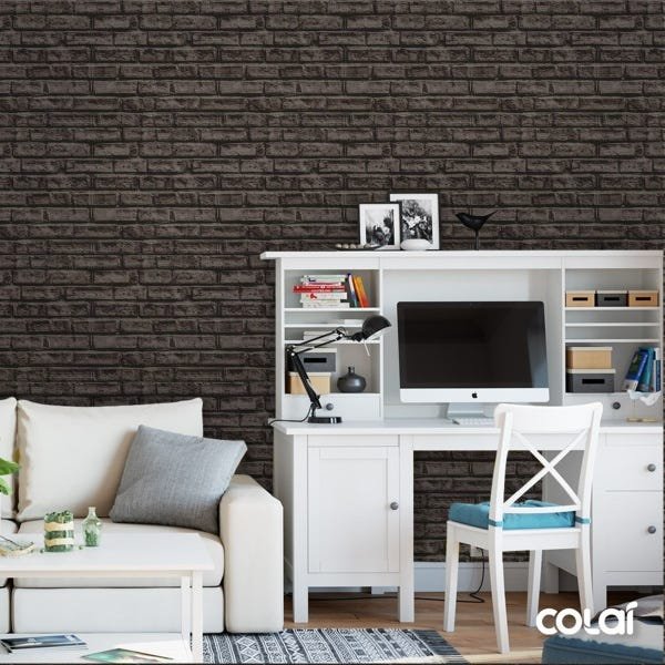 Papel de Parede Adesivo Lavável Tijolo 3D Negro - 3