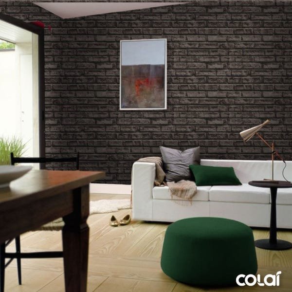 Papel de Parede Adesivo Lavável Tijolo 3D Negro - 2