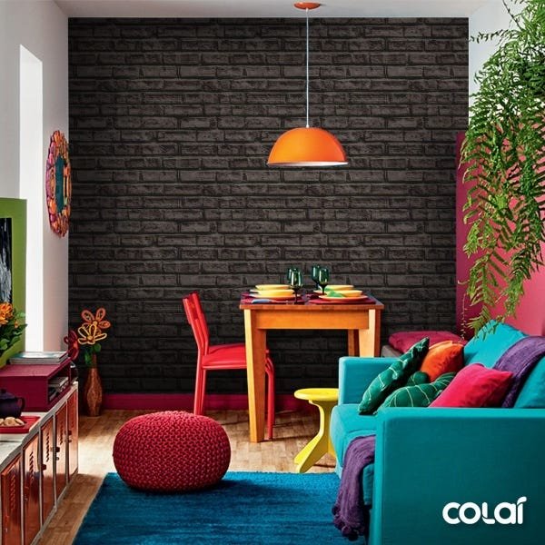 Papel de Parede Adesivo Lavável Tijolo 3D Negro - 4