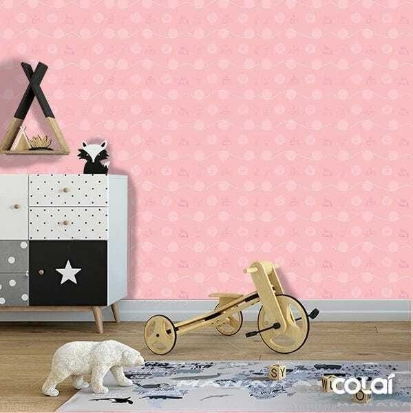 Papel de Parede Adesivo Lavável Casinha Rosa Bebê 18m - 2