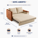 Ver imagem 4 de Sofá Cama Casal Oslo 2 Lugares 1,59m Linho Porta Copos Baú - Bege | Courino