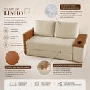 Ver imagem 7 de Sofá Cama Casal Oslo 2 Lugares 1,59m Linho Porta Copos Baú - Bege | Courino