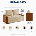 Ver imagem 3 de Sofá Cama Casal Oslo 2 Lugares 1,59m Linho Porta Copos Baú - Bege | Courino