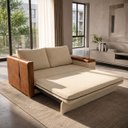 Ver imagem 2 de Sofá Cama Casal Oslo 2 Lugares 1,59m Linho Porta Copos Baú - Bege | Courino