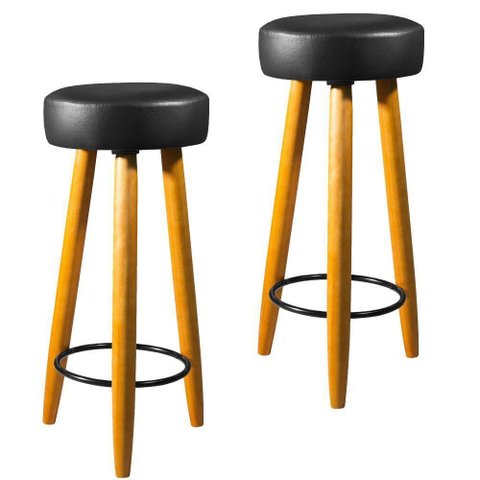 Kit C/2 Banqueta Alta 70cm Courino Preta P/ Cozinha Preto