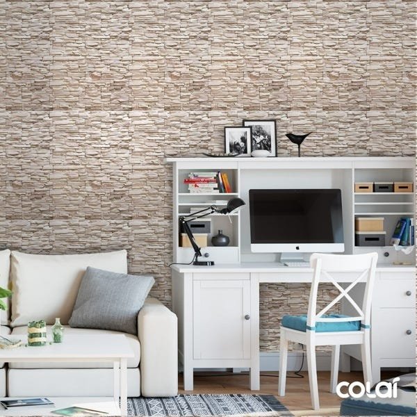 Papel de Parede Adesivo Lavável Pedra Rosê Desigual 12m - 3