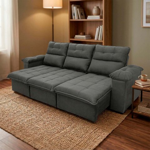 Sofá Retrátil Reclinável Verona 2,30m Suede Velut Molas Ensacadas - King House