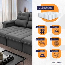 Sofá Retrátil Reclinável Verona 2,30m Suede Velut Molas Ensacadas - King House - 5