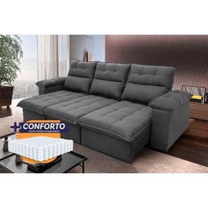 Sofá Retrátil/Reclinável Verona 2,30m Suede Velut Cinza c/ Molas Ensacadas - King House
