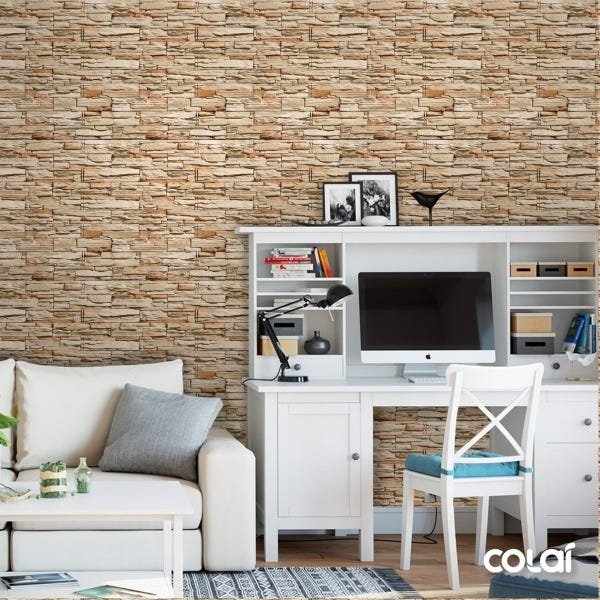Papel de Parede Lavável Pedra 3D Filete Rosê Desigual 15m - 3