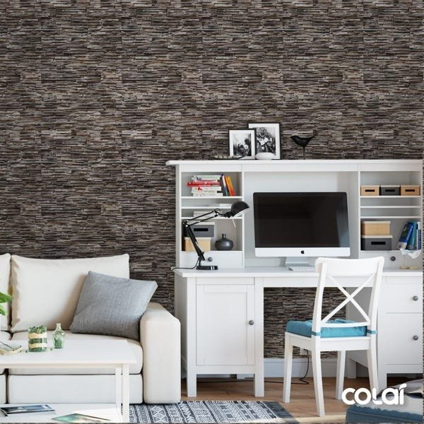 Papel de Parede Adesivo Lavável Filete Pedra 3D Escura 15m - 3