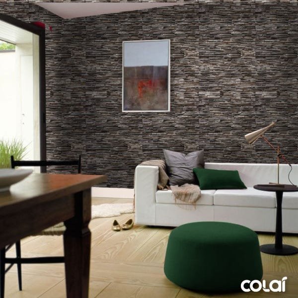 Papel de Parede Adesivo Lavável Filete Pedra 3D Escura 15m - 2